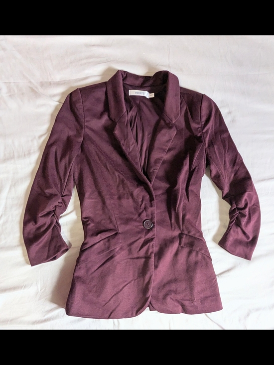Ricki's Jackets & Blazers - Ricki's GUC Plum/Burgundy Ruched 3/4 Sleeve Blazer Knit Suit Jacket Size XSmall